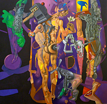 "Personaggio con fiore", olio su tela, cm.130x130, 2012