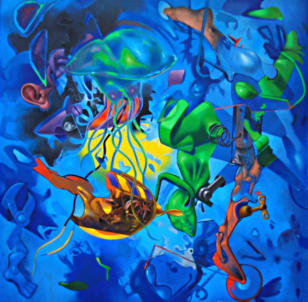"scena sottomarina" - olio su tela -cm.100x100 - 2011/12