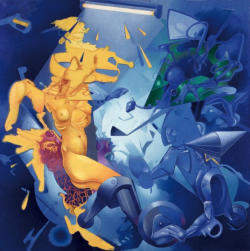 "annunciazione meccanizzata" - olio su tela - cm.130x130 - 2005